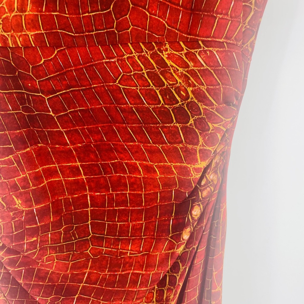 Diane von Furstenberg Vintage Crocodile Print Silk Mock Neck Ruched Midi Dress - Picture 6 of 11